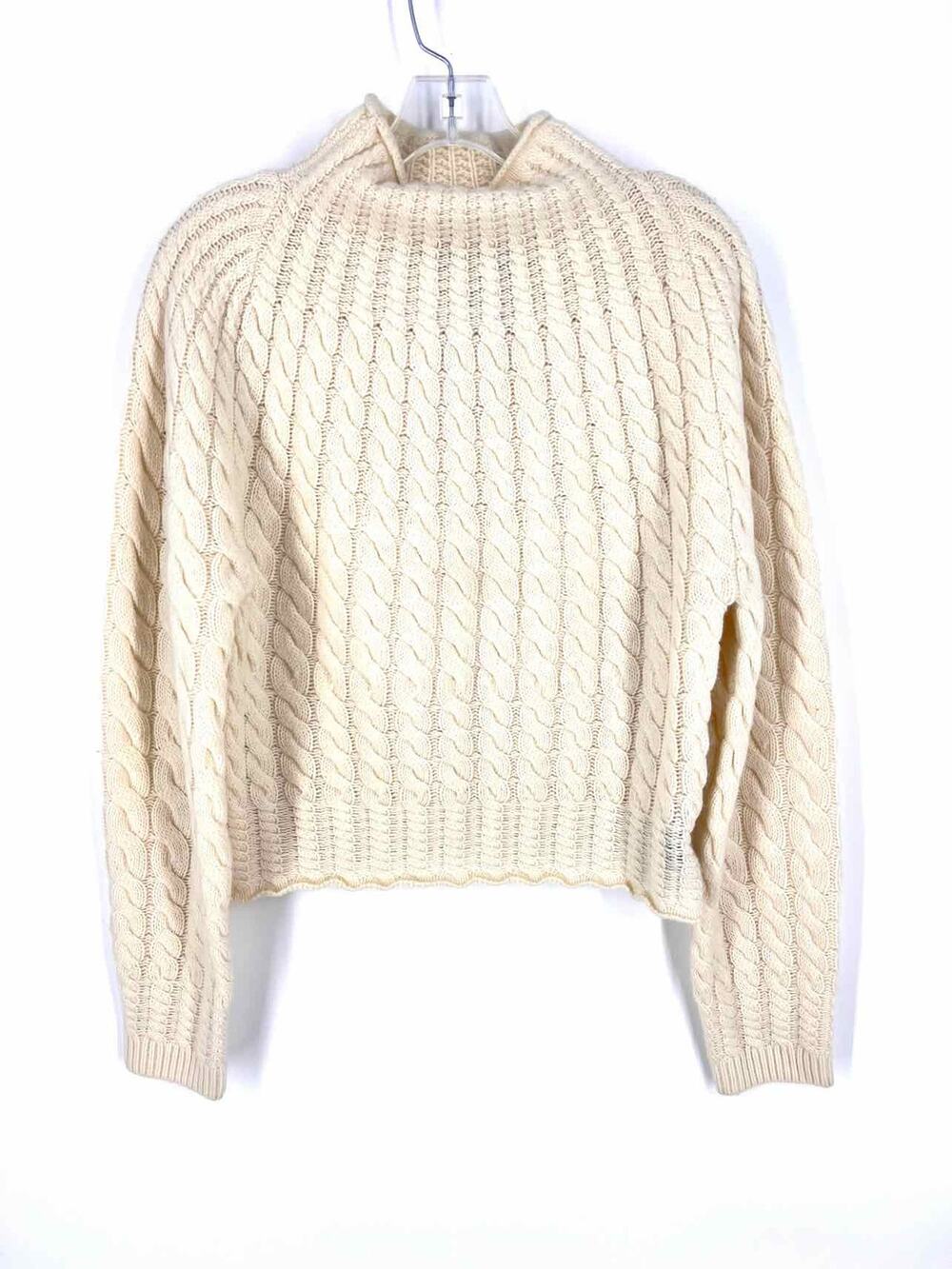 Theory Size S Cream Funnel Neck Cable Knit Designer Sweater